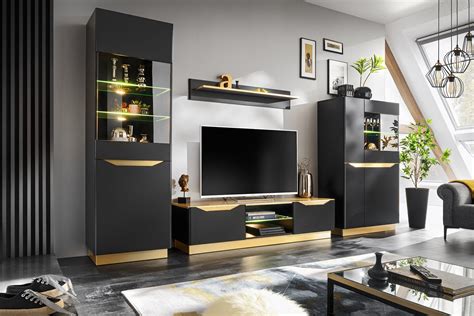 Living room furniture set Entertainment Modern TV unit Black FAME – Furniture4House