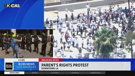 Parent's rights group and counter protesters clash Downtown LA - YouTube