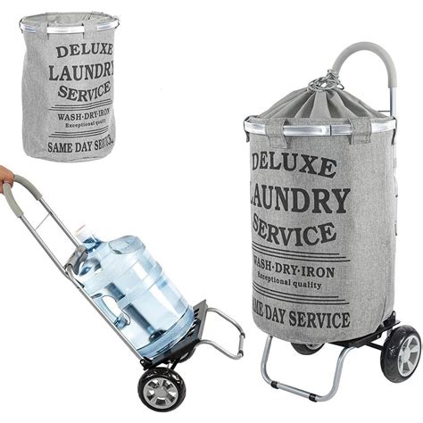 TROLLEY DOLLY Laundry Bag Hamper with Wheels, Grey dbest-01-564 - The Home Depot