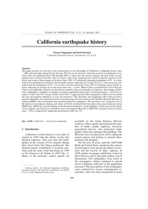 (PDF) California earthquake history