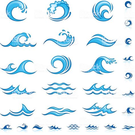 Vector illustration of 15 blue waves against a white background ...