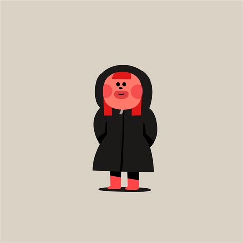 a woman in a black coat and red hair standing with her hands behind her ...