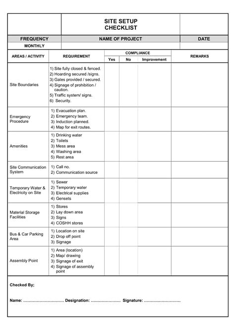 Site Setup Construction Checklist - Construction Documents And Templates