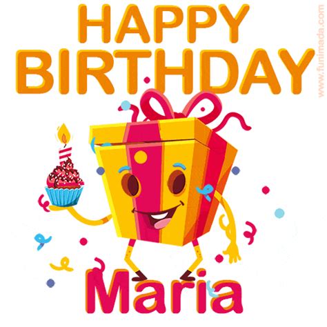 A funny jumping gift box character GIF for Maria | Funimada.com