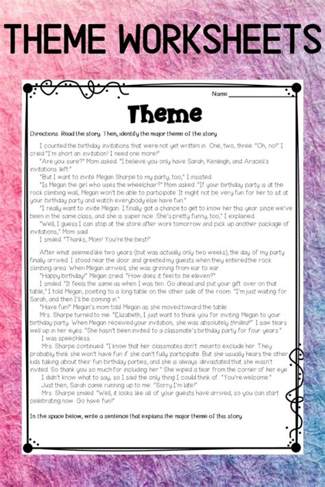 Theme In Literature Worksheet