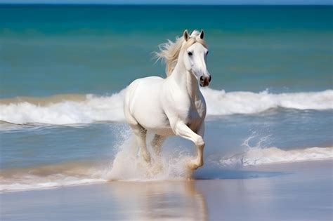 Premium Photo | White horse running on the beach