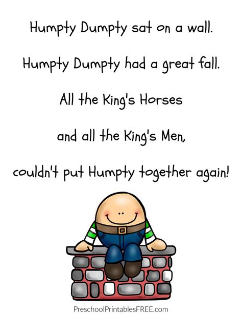 Humpty Dumpty Printables (free) – Free Preschool Printables