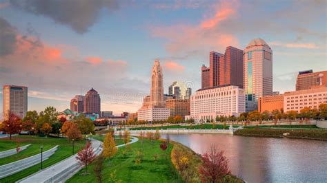 View of Downtown Columbus Ohio Skyline Stock Photo - Image of river ...