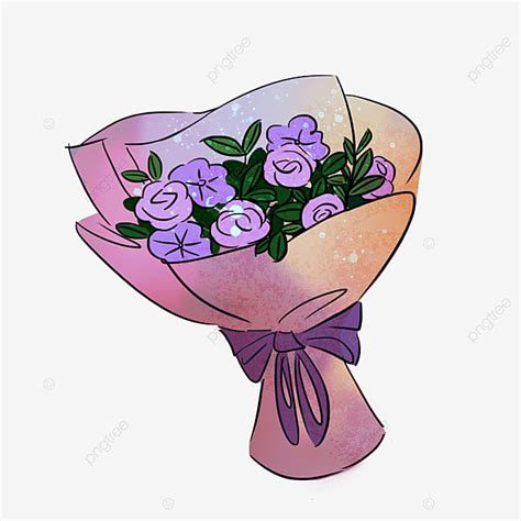 Purple Flower Bouquet Clipart Vector, Purple Rose Flower Leaf Bouquet ...