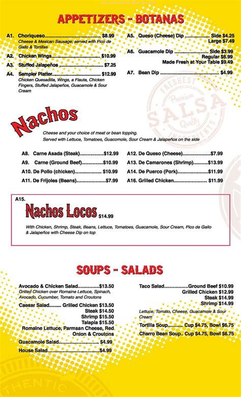 Menu at El Paso Mexican Grill restaurant, Youngsville