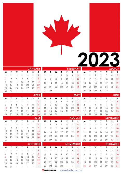 Canada 2023 Calendar With Holidays Printable