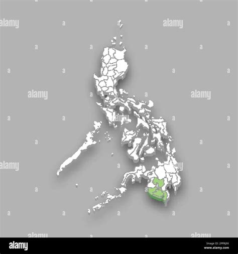 Soccsksargen region location within Philippines 3d isometric map Stock ...