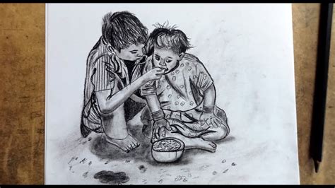 Poor children pencil drawing #how to draw a village children#indian poor children drawing# - YouTube