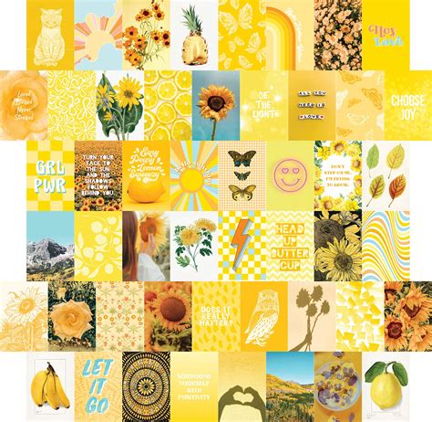 Buy Artivo Yellow Wall Collage Kit Aesthetic Pictures, Yellow Room Decor for Teen Girls, Bright ...