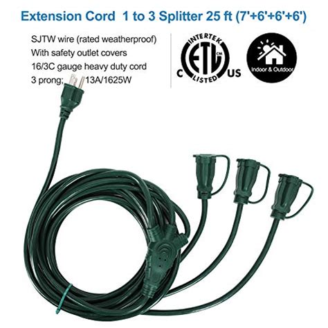 Outdoor Extension Cord 1 3 Splitter, Prong Outlets Plugs Safety Cover ...