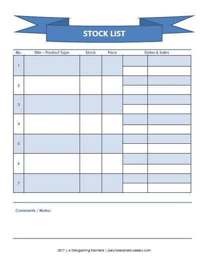 How-I-Dos: Bonus Printable – Stock List Template - THE STORYGAMING PLANNERD