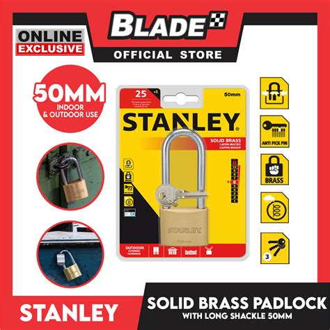 Stanley Solid Brass Long Padlock with Long Shackle 50mm Heavy Duty Security Padlock | Lazada PH