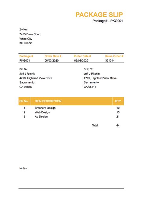 Packing Slip Template | Spreadsheet format | Zoho Inventory