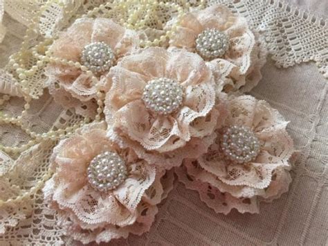 5 Shabby Chic Cotton Lace Handmade Flowers #2222352 - Weddbook