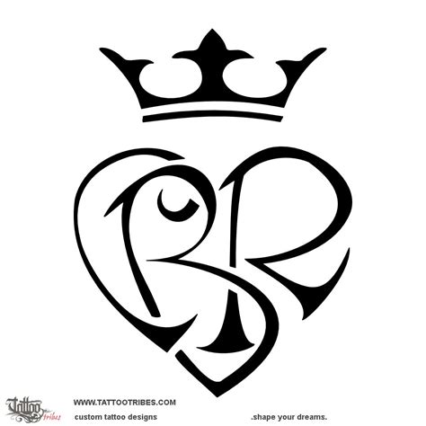 C+B+R heart (Bond) heart crown original tribal tattoo design