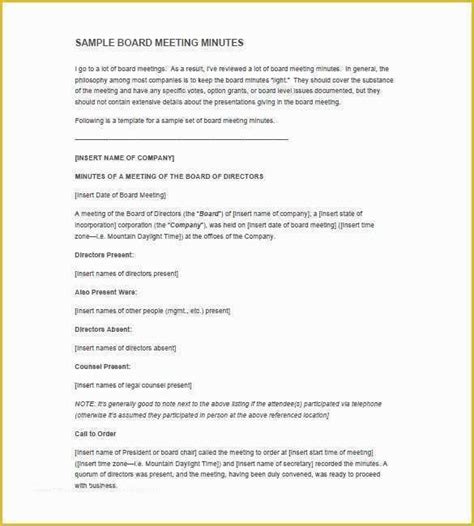 Free Corporate Minute Book Template Of Corporate Meeting Minutes ...