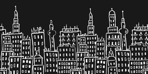 Black horizontal seamless pattern with city buildings. black and white ...