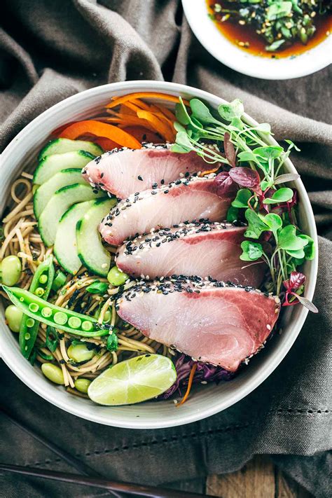 Sesame Crusted Hamachi with Soba Noodle Salad | Jessica Gavin