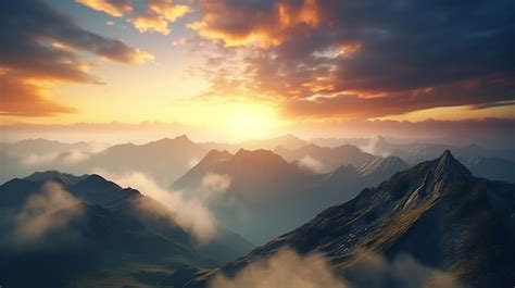 Premium AI Image | Stunning Sunset Scene atop a Mountain