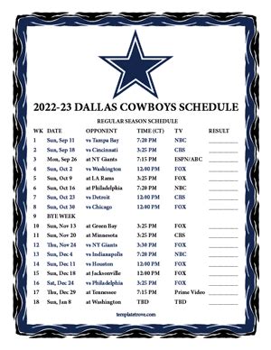 Printable 2022-2023 Dallas Cowboys Schedule