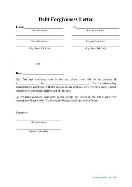 Debt Forgiveness Letter Template - Fill Out, Sign Online and Download ...