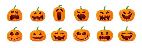 Halloween monster jack lantern orange pumpkin carved scary face set 3291352 Vector Art at Vecteezy