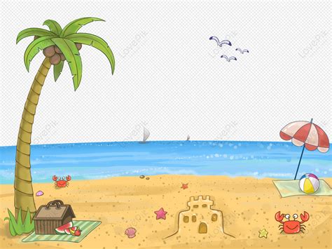 Cartoon Beach, Coconut Tree, Summer, Vacation PNG Transparent Image And ...