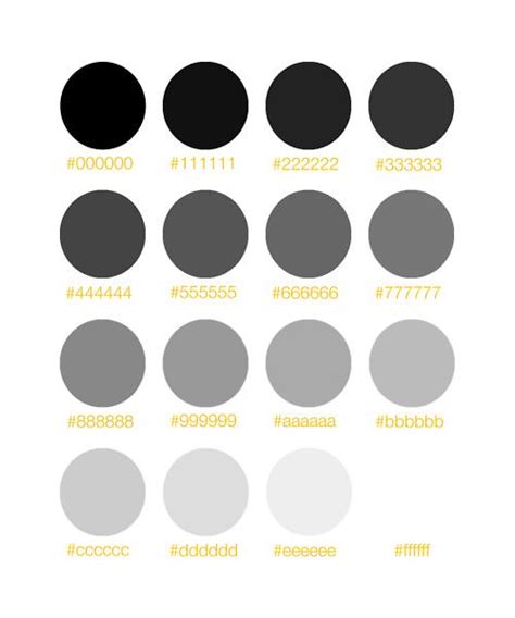 Grey scale organized neatly. | Black color palette, Grey color palette, Hex color palette