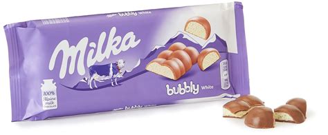 Buy Milka Bubbly Chocolate Bar, White Chocolate Bubbly Texture with Milk Chocolate Coating, 95g ...