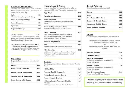 Menu at The Lemon Tree cafe, Bolton