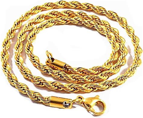 CY TRENDY 24K 3mm Yellow Gold Filled Rope Chain Necklace For Men or ...