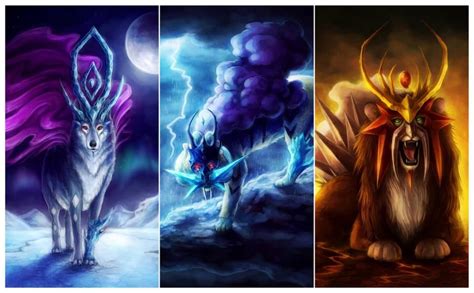 Suicine, Raikou and Entei (redesigned) by Sanguis Gelidus | Pokemon art, Canvas art, Pokemon fan art