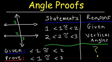 Geometry, Two Column Proofs of Angles - Addition, Substitution & Transitive Property - YouTube