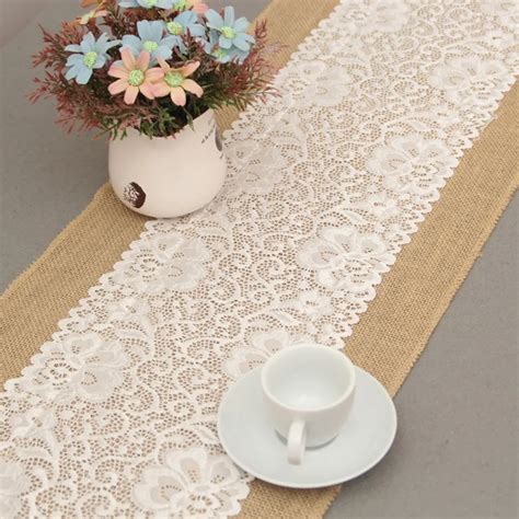 30*180cm Luxury Burlap Lace Table Runner Wedding Decoration Modern Jute ...