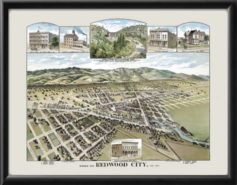 Redwood City CA 1891 (Color) - Vintage City Maps, Restored Maps