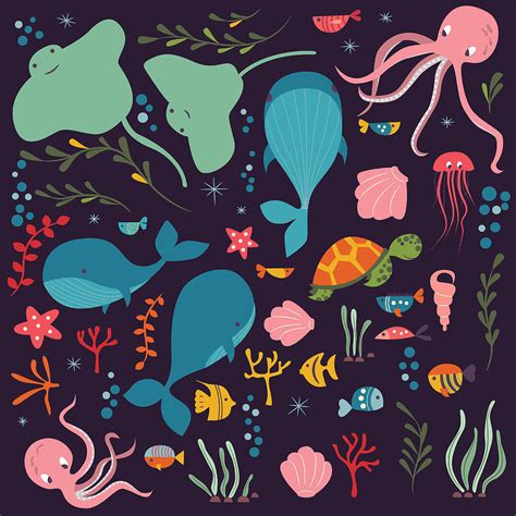 Collection of colorful sea and ocean animals Digital Art by Jelena Obradovic | Fine Art America