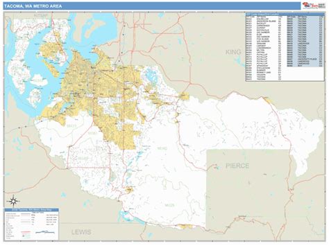 Tacoma, WA Metro Area Zip Code Wall Map Basic Style by MarketMAPS