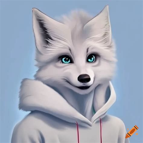 Male arctic fox wearing a white hoodie on Craiyon