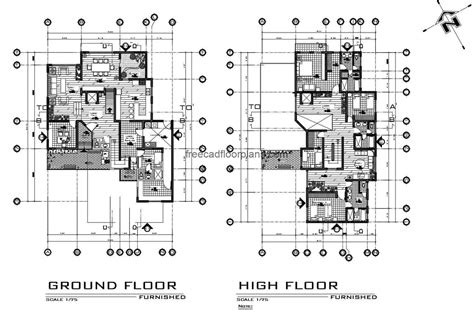 Two Storey House Complete Project Autocad Plan, 1408201 - Free Cad Floor Plans