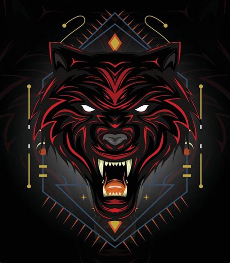 diseño de logotipo de lobo rojo o ilustración de lobos enojados con ...