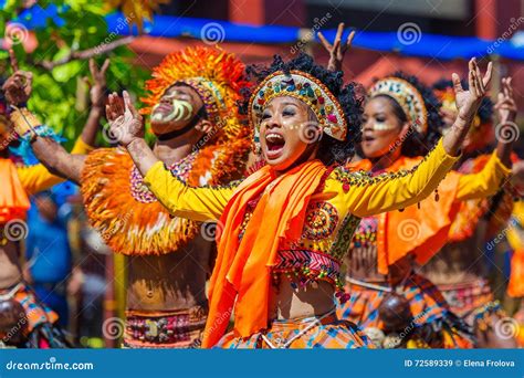 January 24th 2016. Iloilo, Philippines. Festival Dinagyang. Unidentified People on Parade in ...