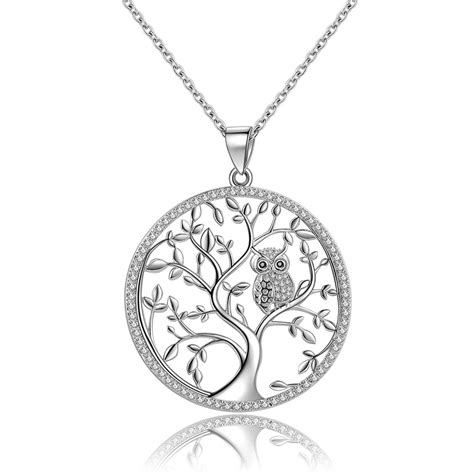 Tree of Life Necklace Family Tree with Owl CZ Crystal Necklace Chain ...