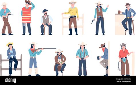 Cowboy characters. Wild west style male character. Western heroes wear ...