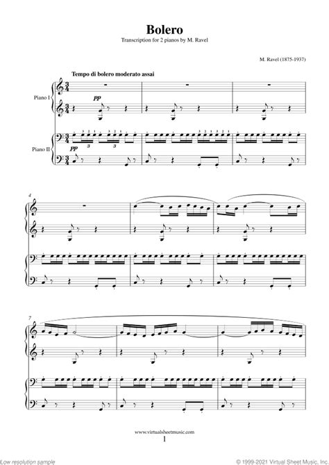 Bolero sheet music for two pianos (PDF)