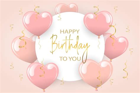 Premium Vector | Holiday banner Happy birthday, pink heart balloons and ...